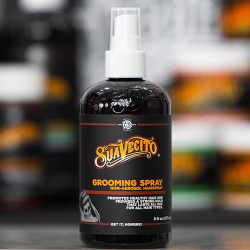 Suavecito Grooming Non-Aerosol Hairspray for Men - 8 oz - Classic Barber Scent, Medium Shine, Strong Hold Hair Spray - Works on all Hair Types & Textures
