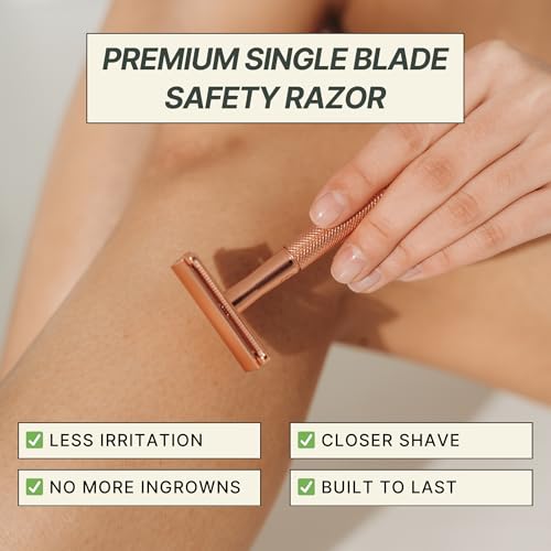Single Blade Safety Razor for Men & Women (Onyx) Premium Aluminum Handle, Reusable & Plastic-Free ? Smooth, Close Shave with Less Irritation ? Includes 10x Blades & Travel Bag - Onyx