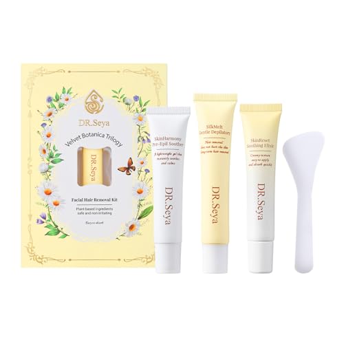 Facial Hair Removal Cream Set for Women - With Pre-Epil Soother,Gentle Depilatory,Soothing Elixir - Gentle Formula for Sensitive SkinSafe
