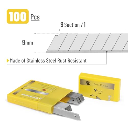 Bates- Snap Off Blades, 100 pcs, 9mm, 60 Degree, Stainless Steel Razor Blades
