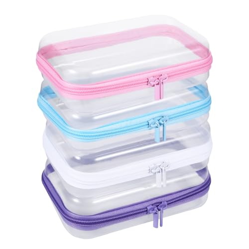 4 Pack Clear Hard Shell Zipper Case, 4¡¿7.5" Plastic Clear Storage Zipper Case, Transparent Waterproof Hard Pouches for Makeup Cosmetic Snacks Building Blocks Puzzles Doll Storage Cases, Multicolor,S