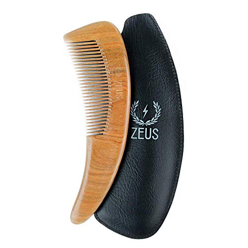 ZEUS Curved Sandalwood Beard Comb in Gift Box, Premium Grooming Essential with Sheath for Men¡¯s Beard & Hair (M31)