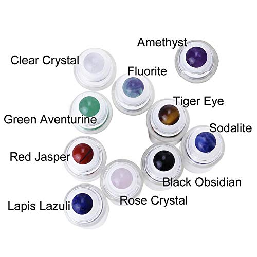 Lasenersm 10 Pieces 10ml Clear Glass Roll-on Bottles with Gemstone Roller Ball and Healing Crystal Chips Inside, Bamboo Lids - Personal Care, Aromatherapy, DIY Beauty or Wellness