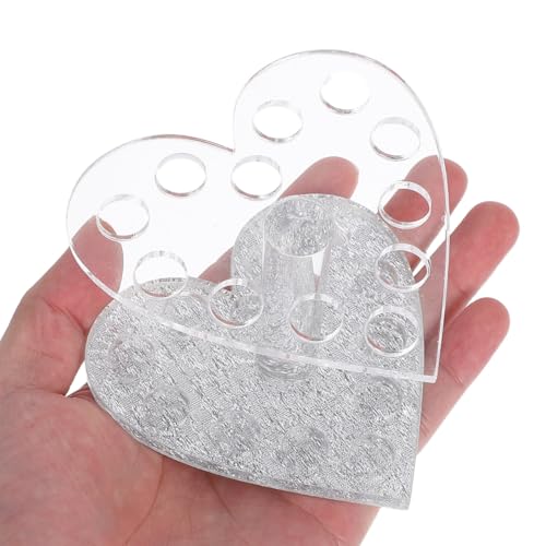 Heart-Shaped Pencil Holder Acrylic Nail Brush Stand Silver Nail Polish Holder for Art Storage and Salon Accessories