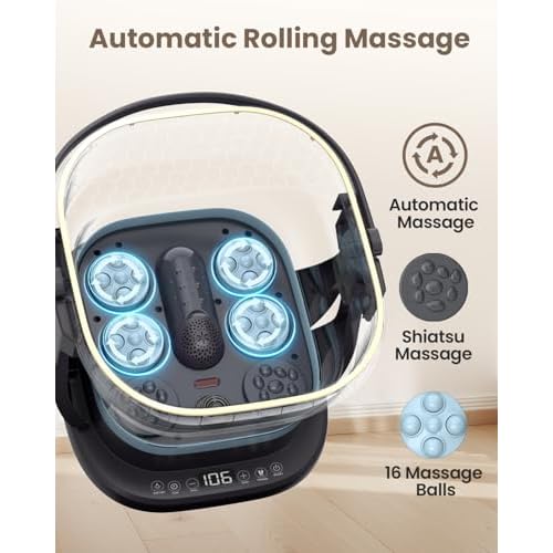 Puboo Collapsible Foot Spa Bath Massager with Heat, 95-115¡ÆF Precise Temp Control, Motorized Massage Rollers, Heated Foot Bath Soak Tub, Fits US Men¡¯s Size 11