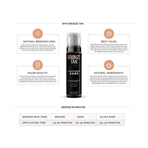 Bronze Tan Self Tanner Mousse Dark Self Tan Foam | Sunless Tanner for all Skin Tones | Salon Quality Fake Tan Vanilla Scented Best Sellers (200 ml/ 6.7 oz)