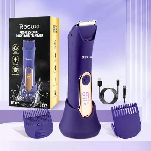 RESUXI Electric Bikini Trimmer for Women,Pubic Hair Trimmer Ceramic Blade Electric Razors Shaver for Underarm Leg Arm Body Hair Private Area,Wet/Dry IPX7 Waterproof Rechargeable LCD Display LED Light