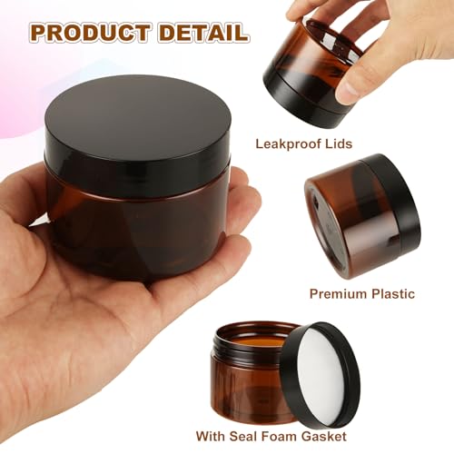 JMIATRY 50Packs 4OZ Plastic Amber Jars with Lids Refillable Ambers Plastic Jar 120ML/4 Ounce Empty Amber Plastics Containers for Cream, Cosmetic, Body Butter, Lotion