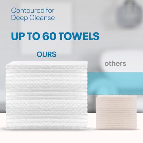 Fresh Towels, Dry Disposable Face Towels ? 60 Cotton-Feel Clean Tissues for Skin Care. Lint-Free Makeup Remover Cloths. 6x8 Inch Biodegradable Face Wash Cloths, Gentle on All Skin Types