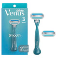 Gillette Venus Smooth Razor for Women, Includes 1 Reusable Razor Handle + 2 Count 3-Bladed Refills, Ergonomic Soft Grip Handle