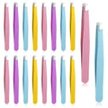 16 Pcs Slanted Tip Tweezers Set for Facial Hair Removal, Stainless Steel Precision Tweezers Bulk for Men Women Eyebrows, Ingrown Hair, Lash Extension
