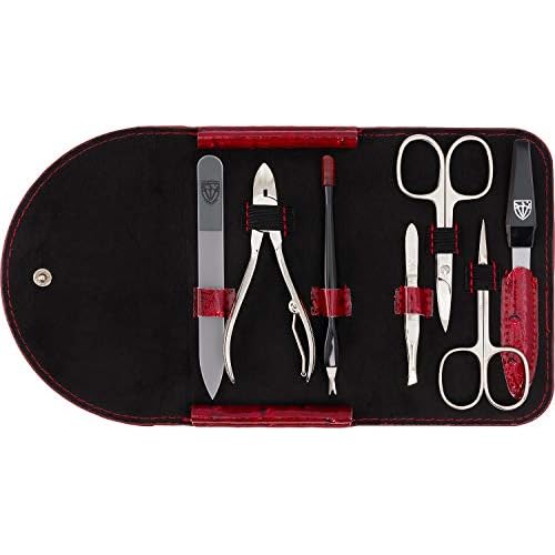 3 Swords Germany - brand quality 7 piece manicure pedicure kit set - nail care tools by 3 Swords - red ostrich optic
