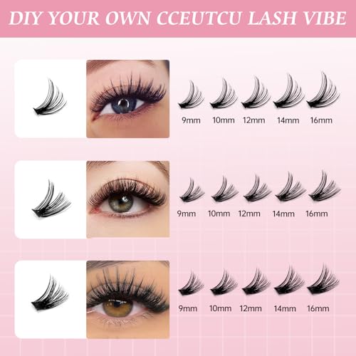 DIY Lash Clusters Kit Lash Extension Kit, 700pcs,40D&50D&60D, 9-16mm, D Curl, Natural Volume Lash Extensions Wispy Eyelash Clusters Individual Lashes Kit, 12#Black