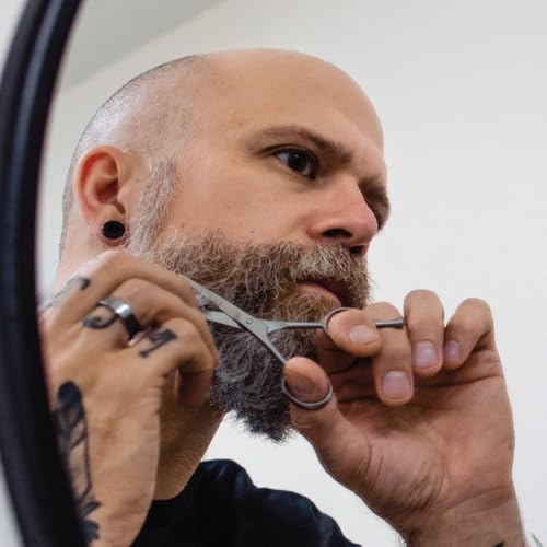 ZEUS Stainless Steel Beard Trimming Scissors with Leather Case, Facial Hair Clipping Tool for Barber Quality Beard & Mustache Trim (Made In Germany)