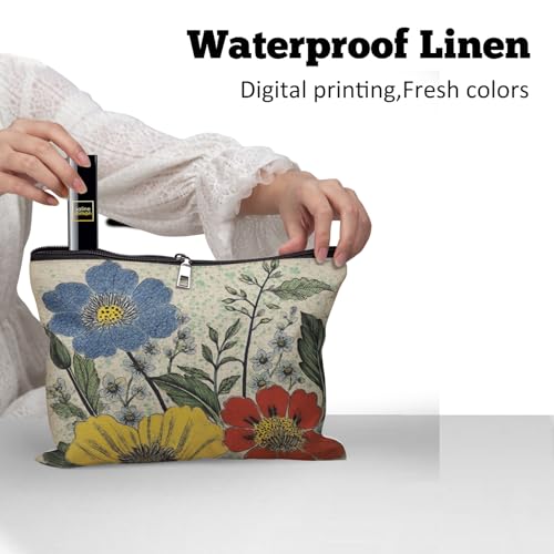 Cafl Colorful Floral Art Print Makeup Bag Travel Large Flowers Cosmetic Bag Organizer toiletry Essentials Jewelry Zipper Bag Gift For Women -10¡¿8 inch
