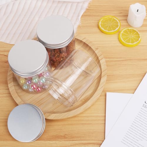 48 Packs 8.8oz (250 ml) Clear Plastic Jars with Silver Lids, Cosmetic Containers jars with Wide-Mouth for slime, beads, rhinestones, sequins Cosmetics, Lotion, Cream, Ointments and More