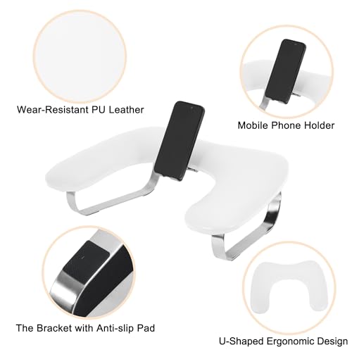 VOCOSTE Nail Arm Rest with Mobile Phone Holder, Manicure Hand Rest, Hand Rest for Nails Tech with Stable Base, White