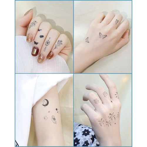 Glow In The Dark Butterfly Nail Temporary Tattoos for Women Girls Adult, Luminous Flower Butterflies Wings Fake Black Tattoo Stickers Art Makeup Waterproof for Face Body Arm Party Favors
