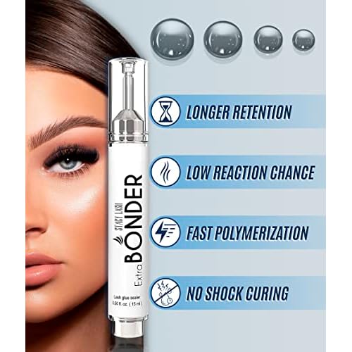 Extra Bonder for Lash Extensions 15ml + Lightning Speed Eyelash Extensions Glue 5ml - Stacy Lash/Eyelash Extension Sealer/Reduces Lash Extension Glue Fumes /0.3 Sec Drying time/6-8 Weeks Retention