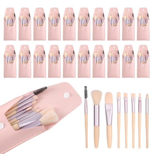 20 Sets Pink Travel Makeup Brush Set Bulk Synthetic Fiber Makeup Brushes Set Bridesmaid Gift for Wedding Bridal Shower Favors Bachelorette Party Gift (Ivory Beige)