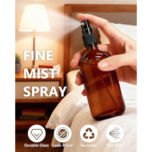 KEYWING 35 Pack Small Amber Glass Spray Bottles for Essential Oils, 4oz Empty Fine Mist Mini Spray Bottles, Refillable Containers for Hair, Travel, Plants, Cleaning, Skin Care