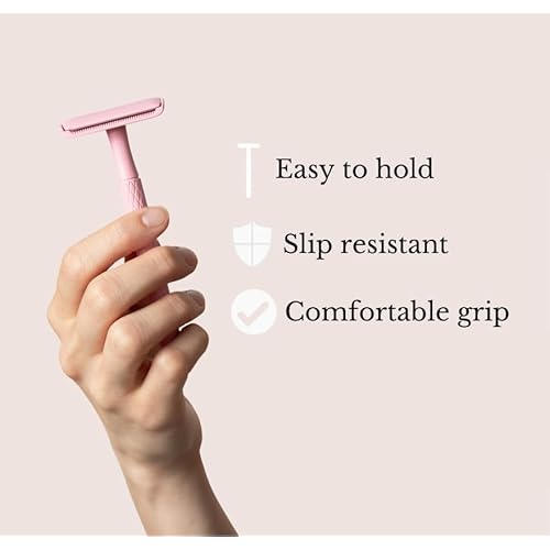 Eco Double Edge Metal Alloy Safety Razor for Women + 5 Double Edge Safety Razor Blade Refills, Reusable Razor for Shaving (Pink)