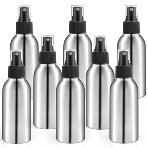 8 Pcs 120ml/4oz Aluminum Fine Mist Spray Bottles Reusable Fine Mist Sprayer Bottle Metal Atomizer Cosmetic Storage for Travel Toner Perfume Essential Oil Liquid