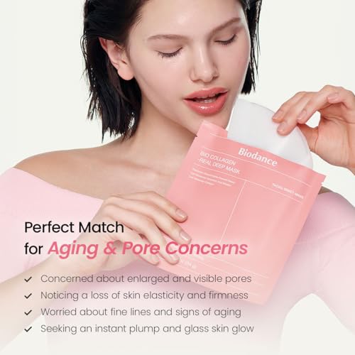 BIODANCE Bio-Collagen Real Deep Mask, Hydrating Overnight Hydrogel Face Mask, Pore Minimizing, Plumping, Elasticity Improvement, Korean Skin Care | 1.19oz(34g) x 16ea