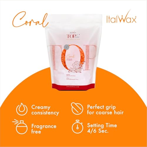 Italwax Top Line Coral Hard Wax Beads 1.65 lb (750 g) ? Creamy Strong Grip Wax for Bikini & Coarse Hair, Suitable for Sensitive Skin, Professional Use ? Made in Italy