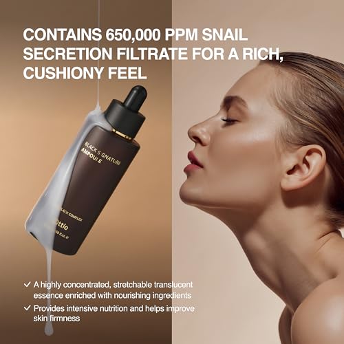 Ottie Black Signature Ampoule with 60% Snail Secretion Filtrate, Hydrating Face Serum for Elastic Skin, Korean Skincare Ampoule with Firming and Anti Aging Care