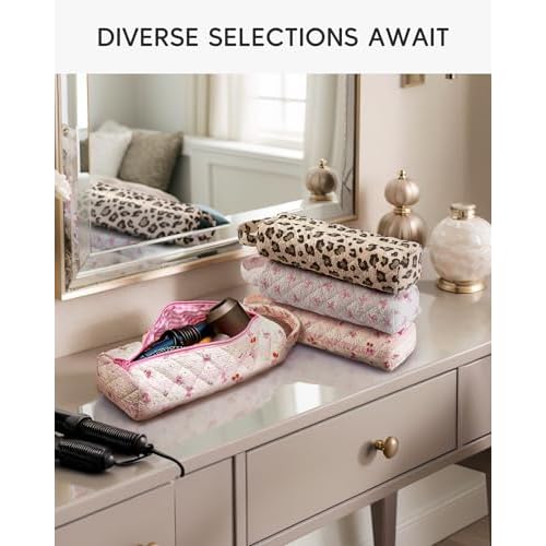 2Pcs Soft Hair Tools Travel Bag Quilted Carrying Case for Shark Hair Air Wrap Dryer Case Cosmetics Toiletry Organizer, Gift for Women (Leopard)