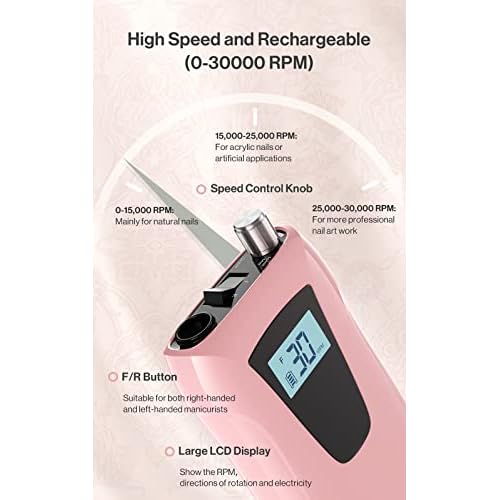 MelodySusie Professional Nail Drill 30000RPM with Portable UV Nail Lamp