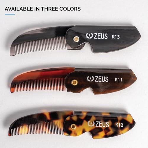 ZEUS Folding Mustache Comb for Men, Handmade Saw-Cut Pocket Comb for Men¡¯s Beard & Moustache Grooming, Compact & Travel Friendly (Traditional) 3 PACK