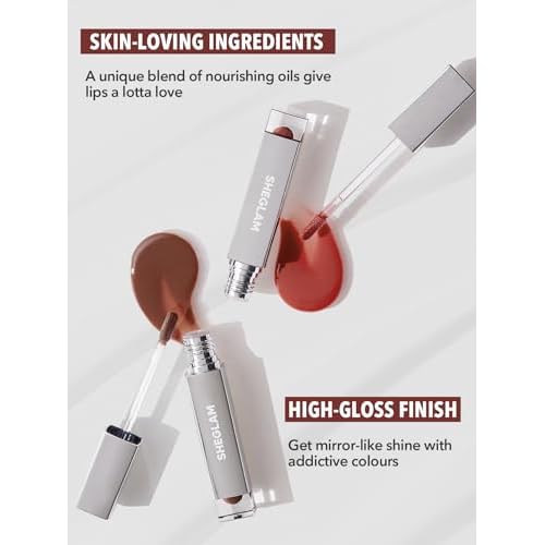 SHEGLAM Glaze Daze Lip Gloss Shiny Tinted Lip Gloss High Gloss Finish Plumping Lip Care Nourishing Not Easy to Fade Liquid Lip Cosmetics-Jammy
