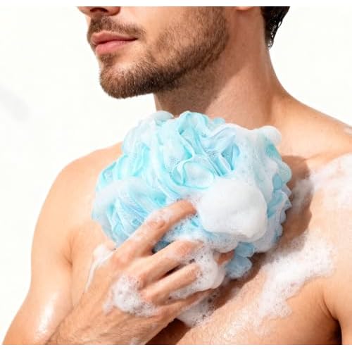 BTYMS XXL Large Loofah Bath Sponge 100g/pc, 6Pcs Exfoliating Mesh Pouf Bath Scrunchies Shower Puffs for Men and Women