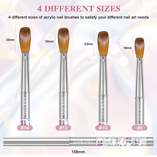 Saviland 4PCS Acrylic Nail Brush Set Size 6/10/12/14 and Practice Hand for Acrylic Nails