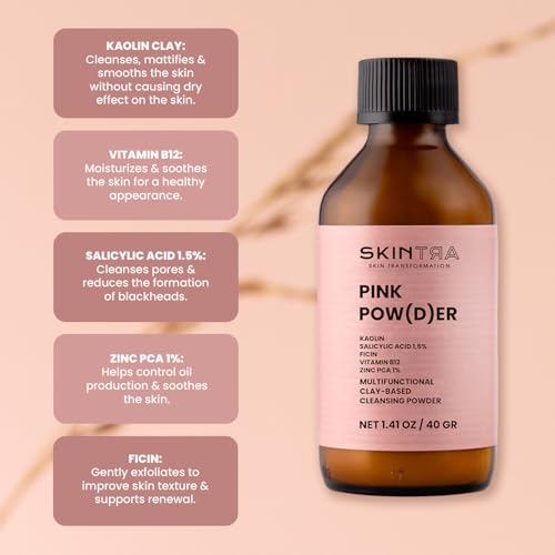 Pink Pow(d) er ? Multi-Functional Enzyme Powder Cleanser with Salicylic-Acid, Rice Powder and Clay ? 3-in-1 Face Wash, Exfoliator & Face Mask ? Vegan, 40 g / 1.41 Fl. Oz
