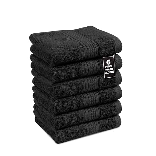 Black Hand Towels for Bathroom - 6 Pack (16"x28"), 100% Ringspun Cotton Hand & Face Towel - Soft, Prevent Fraying, Fade and Shrink Resistant - Daily Use Gym Towels for Men & Family Bathroom Hand Towel