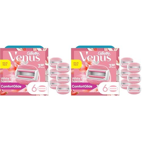 Gillette Venus ComfortGlide White Tea Women's Razor Blades,3-Blade Razor Refills,Holiday Gifts for Women,6 Count (Pack of 2)