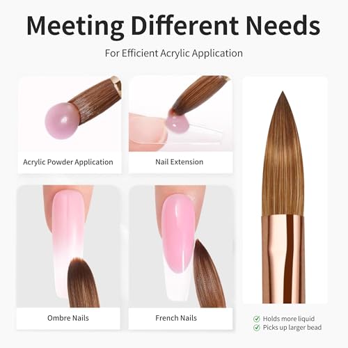 Pure Kolinsky Hair Acrylic Nail Brush Solid Wood Handle Professional Manicure Brushes for Powder Nail Acrylic Application - Salon & DIY Nail Art Essentials - Size 10, 1.0 Count