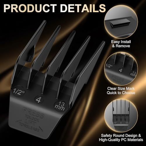 Professional Peanut Clipper Guards for Wahl Peanut ? 4PCS (1/8" to 1/2") Compatible with Wahl Peanut Guards 8685/8655/8035/8663 ? Premium Guide Combs with Storage Bag & Cleaning Brush, Black