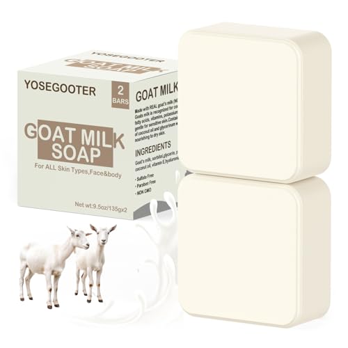 Goats Milk Bar Soap, Natural Face&Body Bath Moisturizing Soap Bar, Gentle on Sensitive Skin Formula, For All Skin Types Men&Women, 2 PACKS