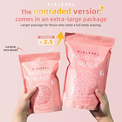 2-Pack Hard Wax Beads, 2.5lb Aloe for Brazilian Bikini & Sensitive Skin, 2.5lb Rose for Face & Body, Legs, Eyebrow, Facial Coarse Hair