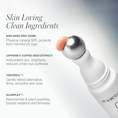 RMS Beauty Superbright Undereye Corrector ? 100% Mineral SPF 30 Sunscreen ? Brightening Eye Cream with Caffeine & Peptides ? Tinted Depuffing Metal Rollerball ? 0.4 fl oz