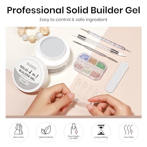 MIZHSE 100g Solid Builder Gel for Nails, Large Capacity Clear Hard Gel 3D Sculpting for Nail Art U V LED Builder Kit with 3D Silicone Pen, for Salon Home DIY