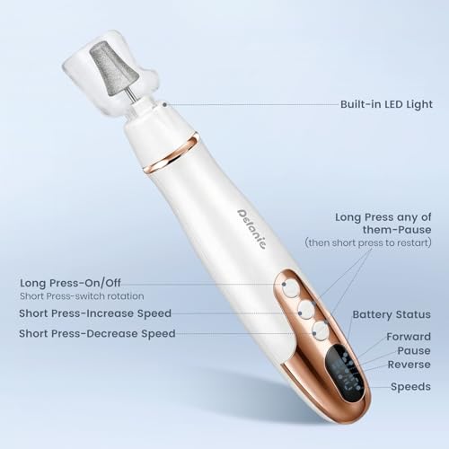 Delanie Electric Nail File for Thick Toe Nails, Cordless Nail Drill Efile, Portable Manicure Pedicure Kit for Nails Acrylic, 10 Speeds Pedicure Tools for Feet Callus Remover