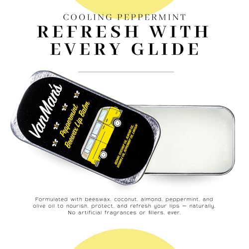 Vanman¡¯s - Handmade Peppermint Beeswax Lip Balm (3 Pack) - Peppermint Lip Balm with Rosemary, Almond and Coconut Oil - Bee Balm with Vitamin E - Ideal for Dry Lips - 2 oz