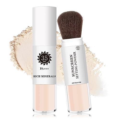Mineral Sunscreen Setting Powder for Face & Scalp, SPF 35 Mineral Brush Powder Sunscreen Oil Control Matte Finish Long Lasting Lightweight Breathable for All Skin Tones Types-01 Translucent