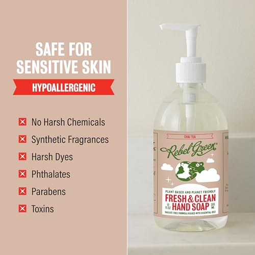 Rebel Green Fresh & Clean Hand Soap - Natural Liquid Hand Soap for Bathroom & Kitchen - Chai Tea, 12 Fl oz, Pack of 2