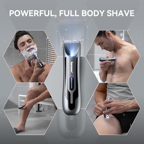 kensen Body Hair Trimmer for Men - Manscape Groin & Pubic Hair Trimmer for Men, Christmas Gift Mens Body Shaver with LED Light Travel Case IPX7 Waterproof Wet Dry Use Rechargeable Ball Shavers (Black)